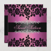 Bonbon à rose de rose et de noir invitation de 16 (Devant / Derrière)