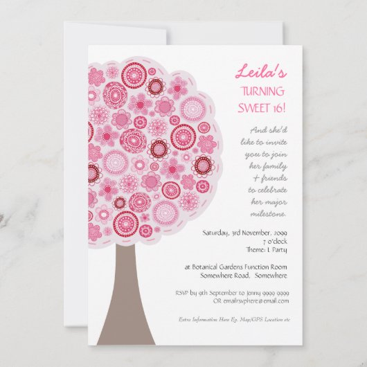 Bonbon invitation rose d'arbre de fleur de 16 (Dos)