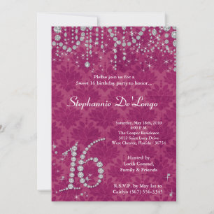 bonbon rose au diamant 5x7 invitation de 16