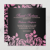 Bonbon rose et noir à pétale de rose invitation de (Devant / Derrière)