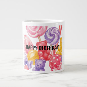 : Bonbons aquarelle doux et mug anniversaire d'our