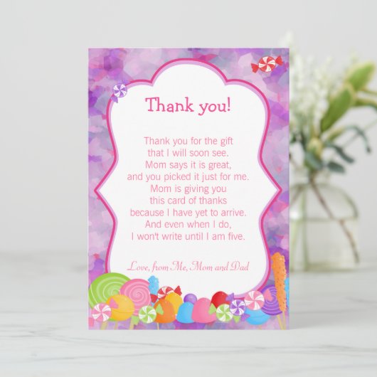 Bonbons Carte de remerciements rose pourpre (Debout devant)