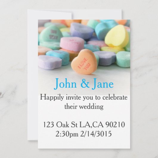 bonbons pastel coeur invitations de mariage (Devant)