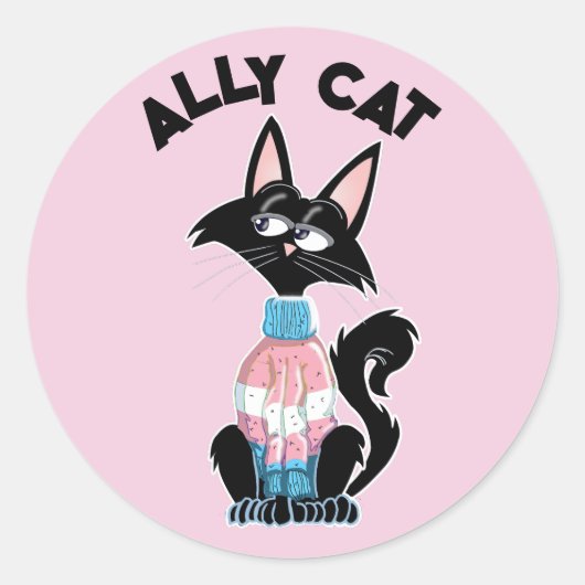 Bondgenoot kat met transgender pride kleuren ronde sticker (Voorkant)