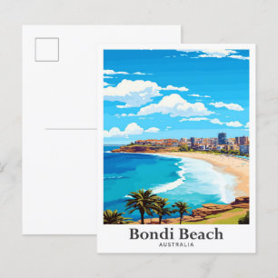 Bondi Beach Australië Vintage Travel Illustratie Briefkaart