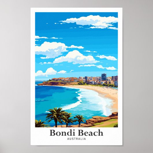 Bondi Beach Australië Vintage Travel Illustratie Poster (Voorkant)