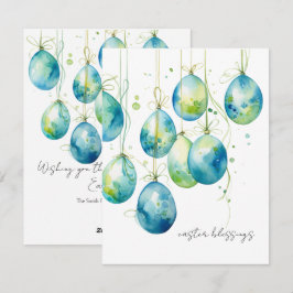 Bondi Blue en lente paaseieren op gouden string Feestdagenkaart