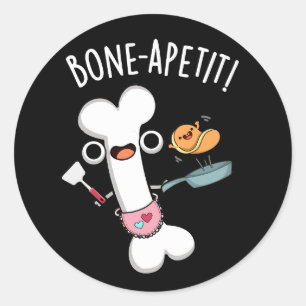 Bone Apetit Grappige Koken Pun Donker BG Ronde Sticker