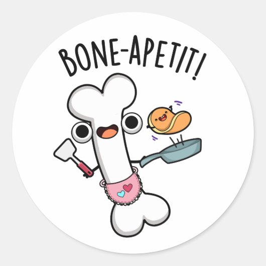 Bone Apetit Grappige Kookwoordspeling Ronde Sticker (Voorkant)