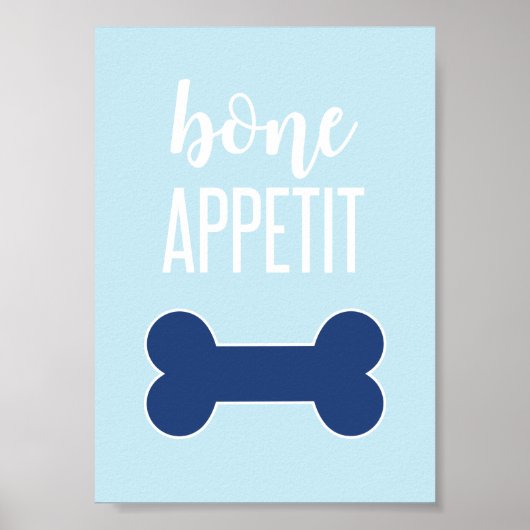 Bone Appetite Puppy Birthday Party Sign Blue Poster (Voorkant)