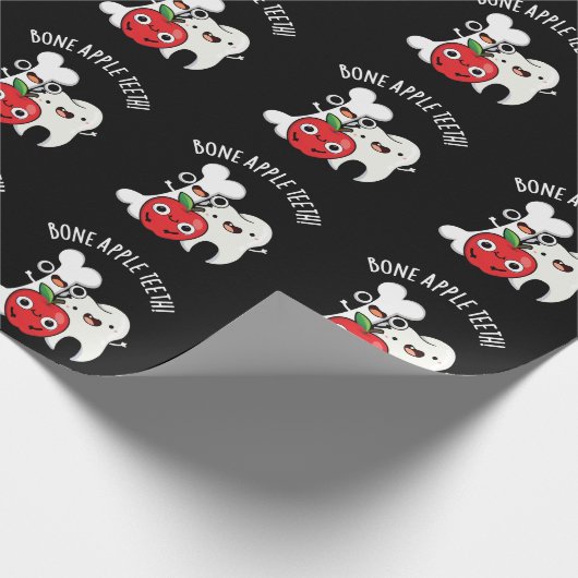 Bone Apple Teeth Funny Bona Appetit Pun Dark BG Cadeaupapier (Hoek)