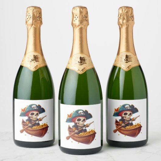 Bone Buccaneer - Funny Pirate Skull Sparkling Wijnetiket (Flessen)