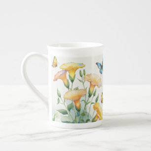 Bone China Coffee Mok - Yellow Morning Glory