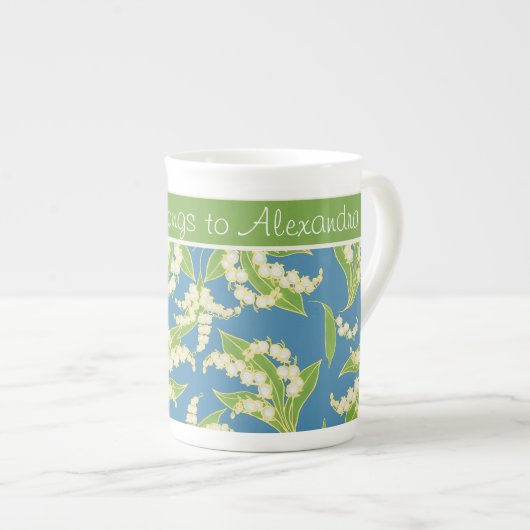 Bone China Coffee Mug : Lys of the Valley, Bleu (Devant droit)