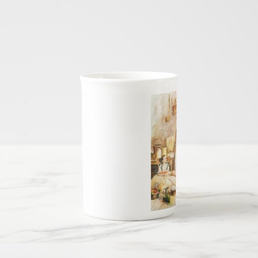 Bone China Cup, "Grandma's Kitchen" Porselein Kop (Voorkant)