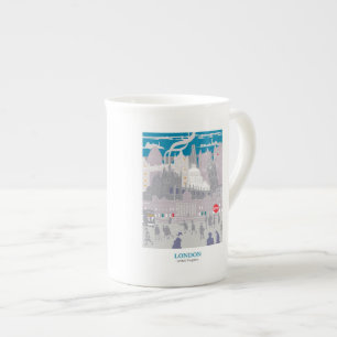Bone China Londen skyline blauw grijs kunstwerk Porselein Kop