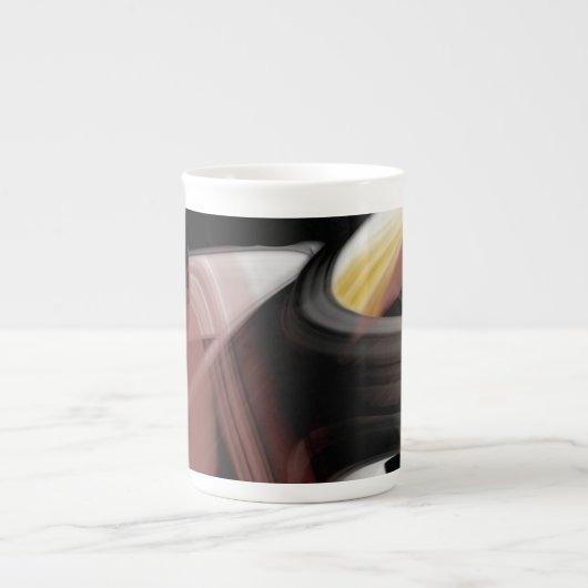 Bone China Mok Abstract Art Zwart Wit Poederig (Voorkant)