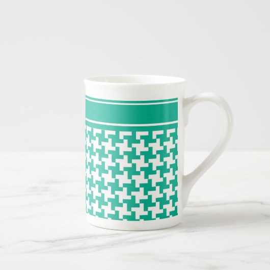 Bone China Mok, Emerald Green Dogtooth Check Porselein Kop (Rechts)