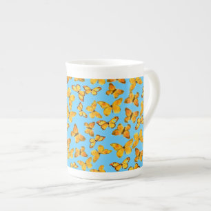 Bone China Mok, Golden Butterflies op Sky Blue Porselein Kop