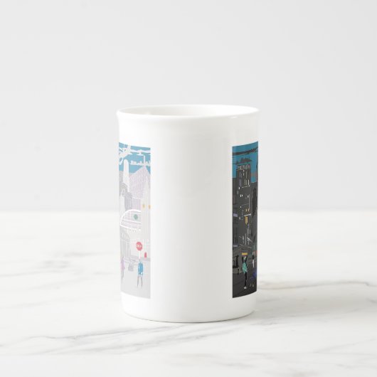 Bone China Mok Manchester UK Night Day Skyline (Voorkant)
