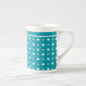 Bone China Mok, Polka Dots, White on Blauwgroen Porselein Kop (Rechts)