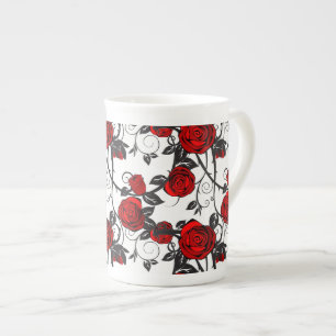 Bone China Mok-Red Rose Vine Porselein Kop