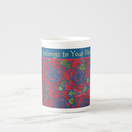 Bone China Mok to Personalize: Red Roses Dark Blue (Voorkant)