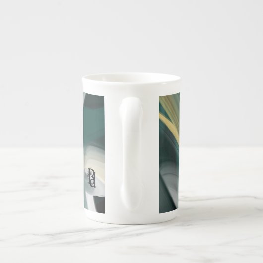 Bone China Mug Abstrait Art noir blanc vert (Dos)