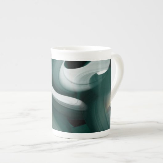 Bone China Mug Abstrait Art noir blanc vert (Devant droit)