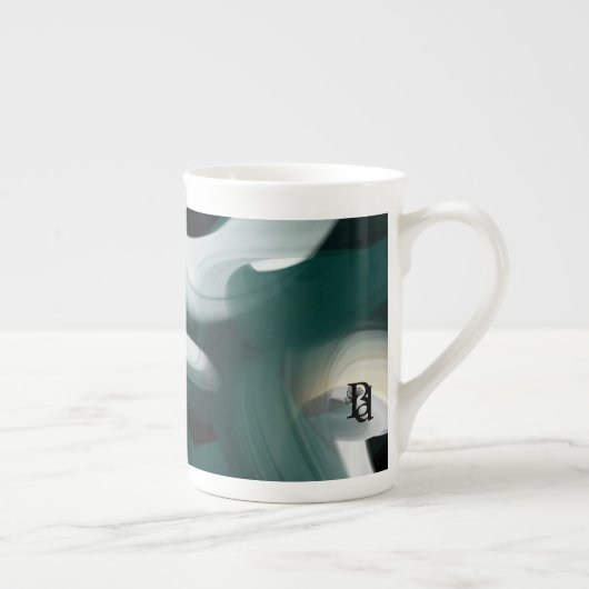 Bone China Mug Abstrait Art noir blanc vert (Droite)