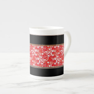 Bone China Red & White Swirl Mok