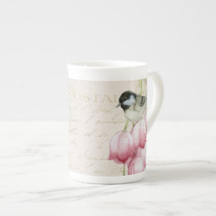 Bone China Waterverf Bird met Flowers Porselein Kop