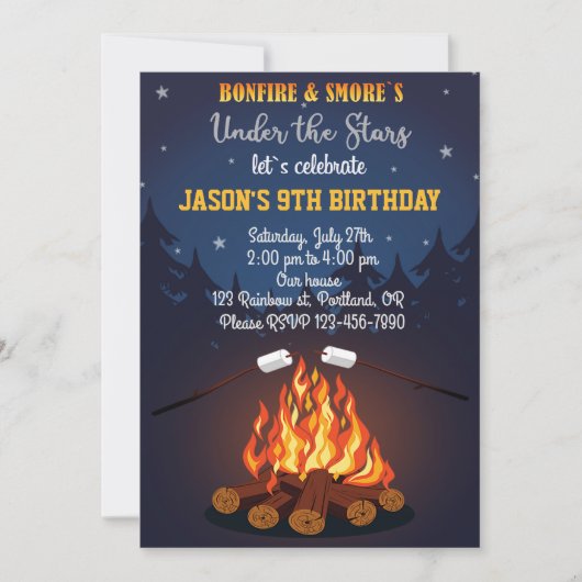 Bonfire anniversaire invitation invitation de la f (Devant)