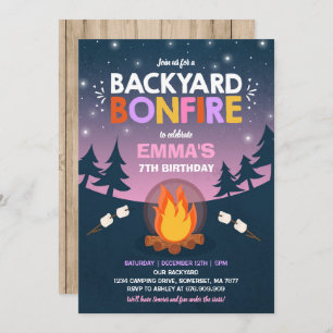 Bonfire Birthday Invitation Bonfire Camping Party Kaart