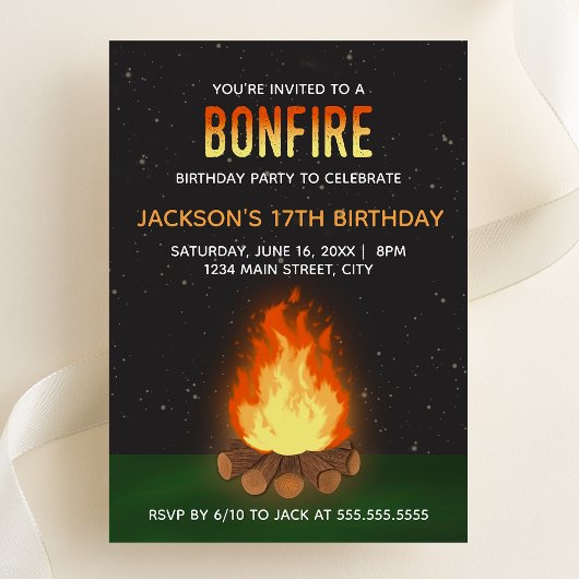 Bonfire Birthday Party Invitation Kaart