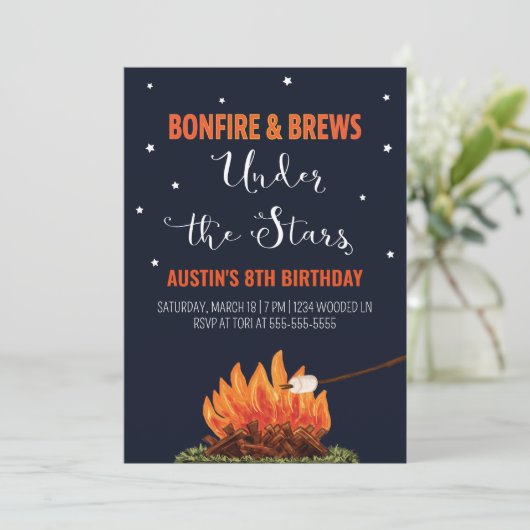 Bonfire & Brews Birthday Invitation Kaart (Staand voorkant)