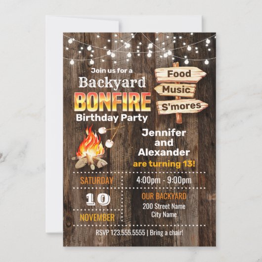 Bonfire Broers en Zussen Verjaardagsfeestje Kaart (Voorkant)
