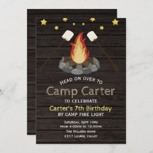 Bonfire Camping Birthday Party Invitation Kaart