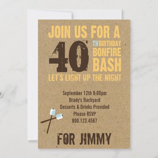 Bonfire Invitations au 40e anniversaire (Dos)
