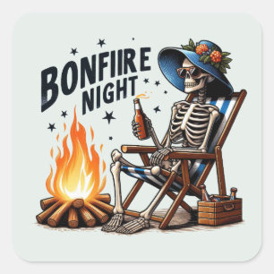 Bonfire Night - Strand Camping (2) Vierkante Sticker