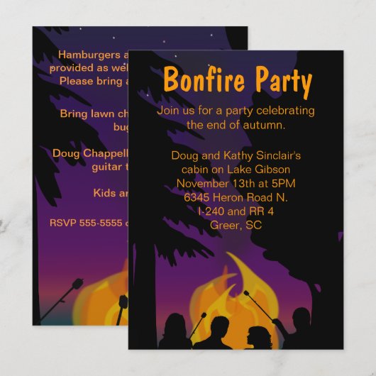 Bonfire Outdoor Party Two Sided Invision Kaart (Voorkant / Achterkant)