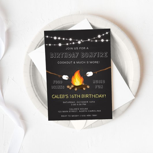 Bonfire Party Invitation, Birthday, Camp out Kaart