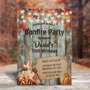 Bonfire Party Rustic Autumn Leaves Barn Birthday Kaart