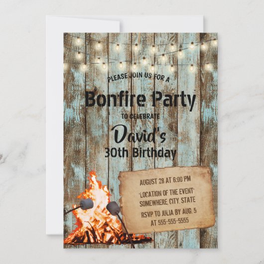 Bonfire Party Rustic String Light Barn Birthday Kaart (Voorkant)