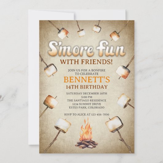 Bonfire Smores Invitation Anniversaire (Devant)