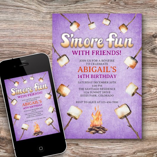 Bonfire Smores Invitation Anniversaire
