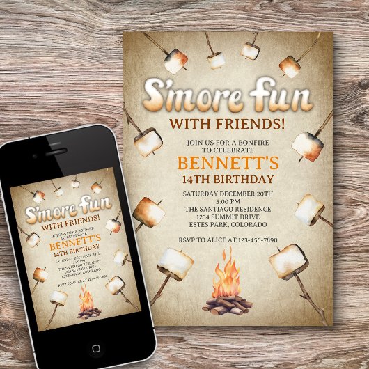 Bonfire Smores Invitation Anniversaire