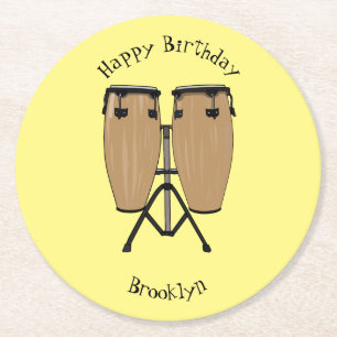 Bongo drum cartoon illustratie ronde kartonnen onderzetter