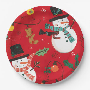 Bonhomme de neige assiette en papier rouge
