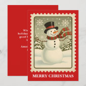 Bonhomme de neige | Carte de Noël Retro Postage (Devant / Derrière)